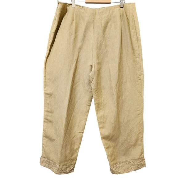 Kenar Pants Womens Sz 16 Linen Blend‎ Brown Embroidered Floral Wide Leg Side Zip - Picture 12 of 16
